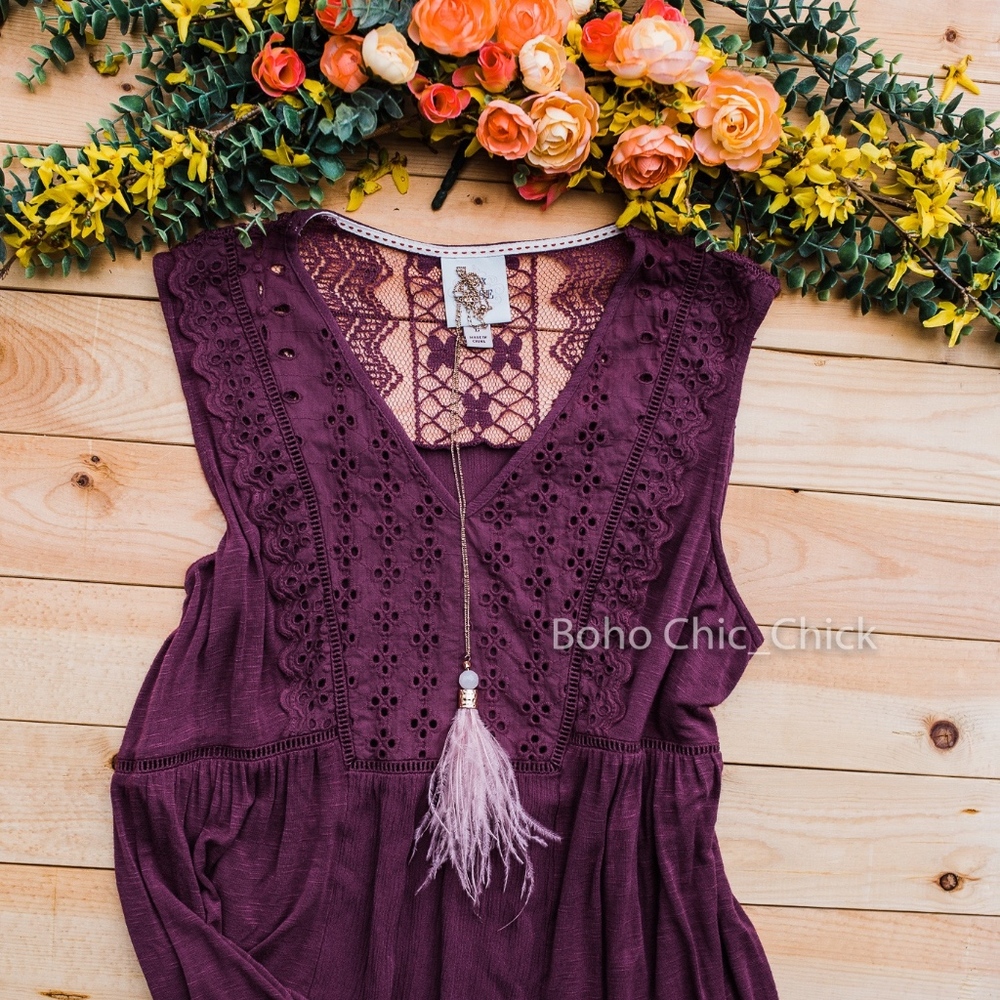 Embroidered plum top, super cute.